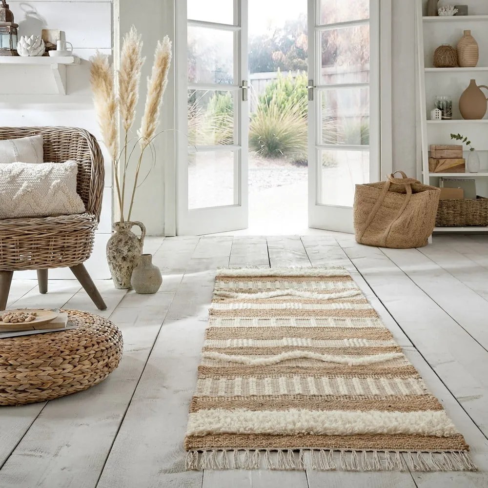 Passatoia bianca/di colore naturale in misto iuta tessuta a mano 60x230 cm Medina – Flair Rugs