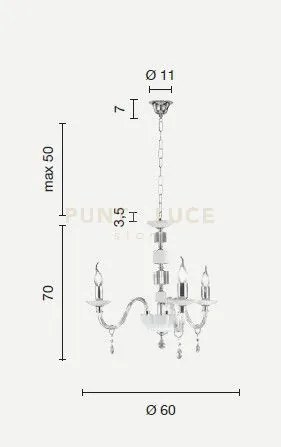 Lampadario livia 3 luci ottanio- trasparente e cromo attacco e14 d....