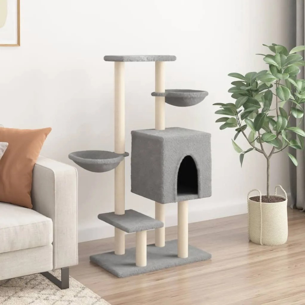 Albero per gatti con tiragraffi in sisal grigio chiaro 117 cm