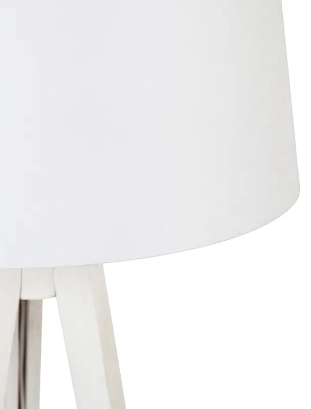 Lampada da terra treppiede bianco paralume lino bianco 45 cm - Tripod Classic