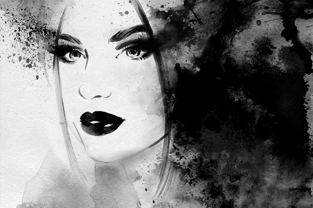 Carta da parati autoadesiva – Ritratto femminile alla moda in bianco e nero