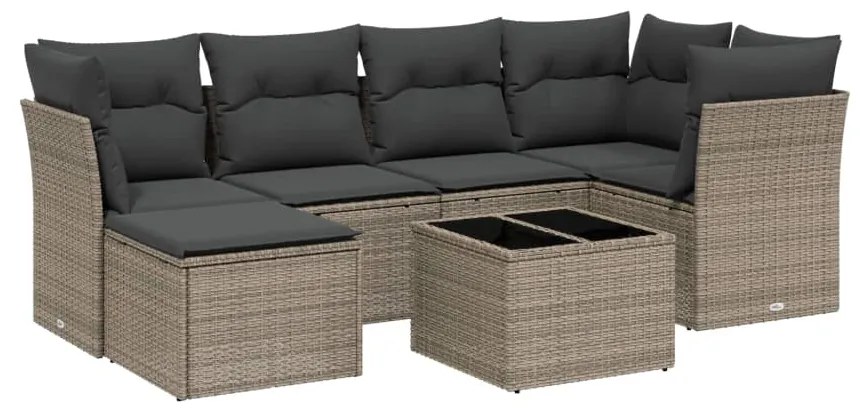 Set divani da giardino 7pz con cuscini grigio chiaro polyrattan