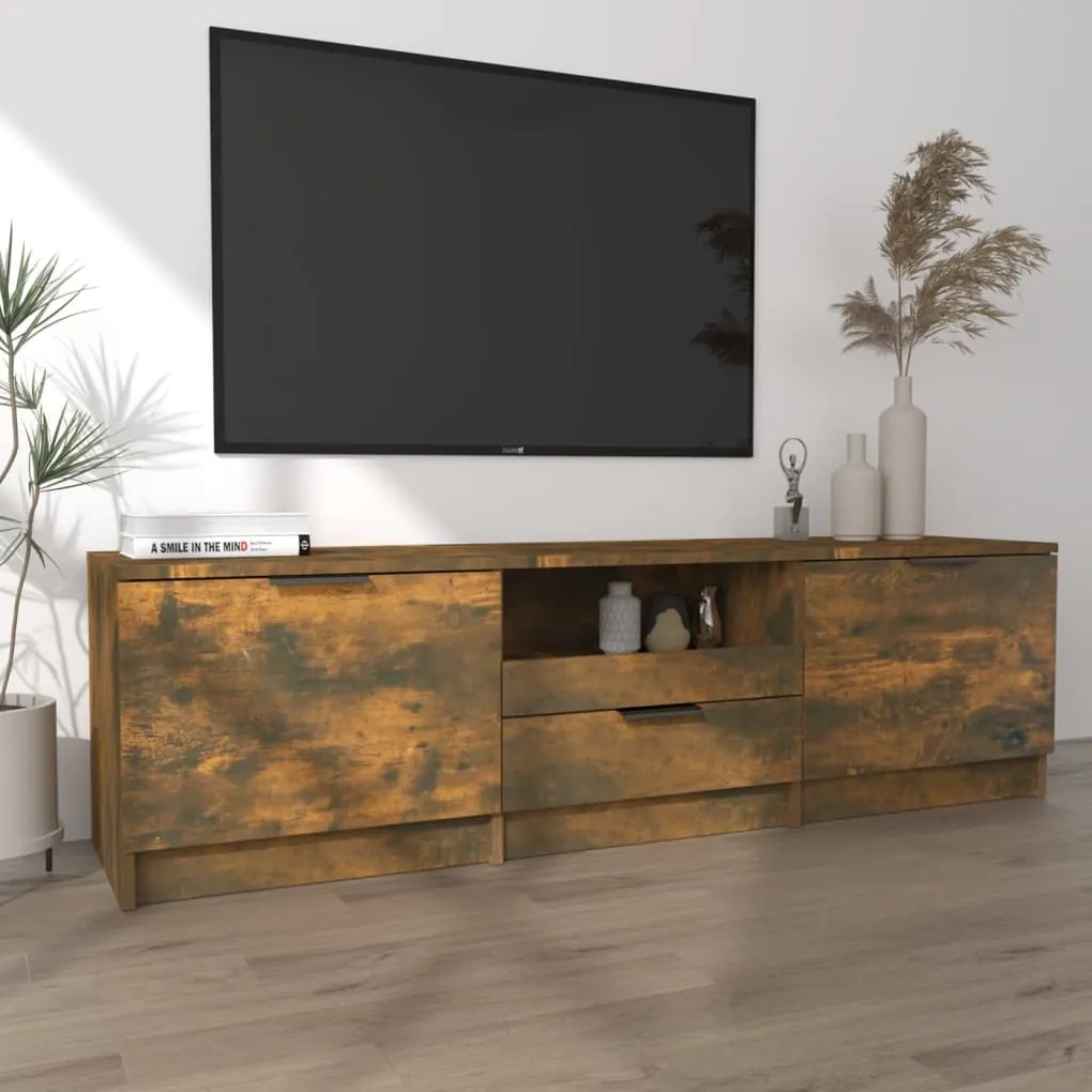 Mobile TV Rovere Fumo 140x35x40 cm in Legno Ingegnerizzato