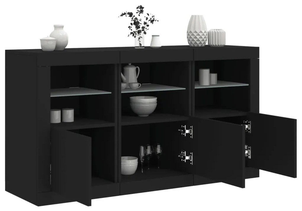 Credenza con luci led nera 123x37x67 cm