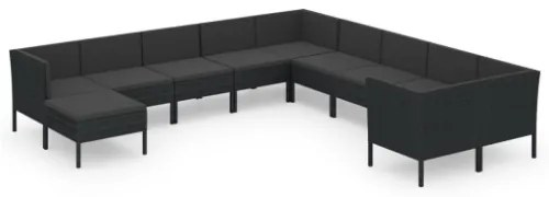 Set Divani da Giardino 11 pz con Cuscini in Polyrattan Nero