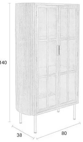 Vetrina di colore naturale in legno di cauciù massiccio 80x140x38 cm Yaz – White Label