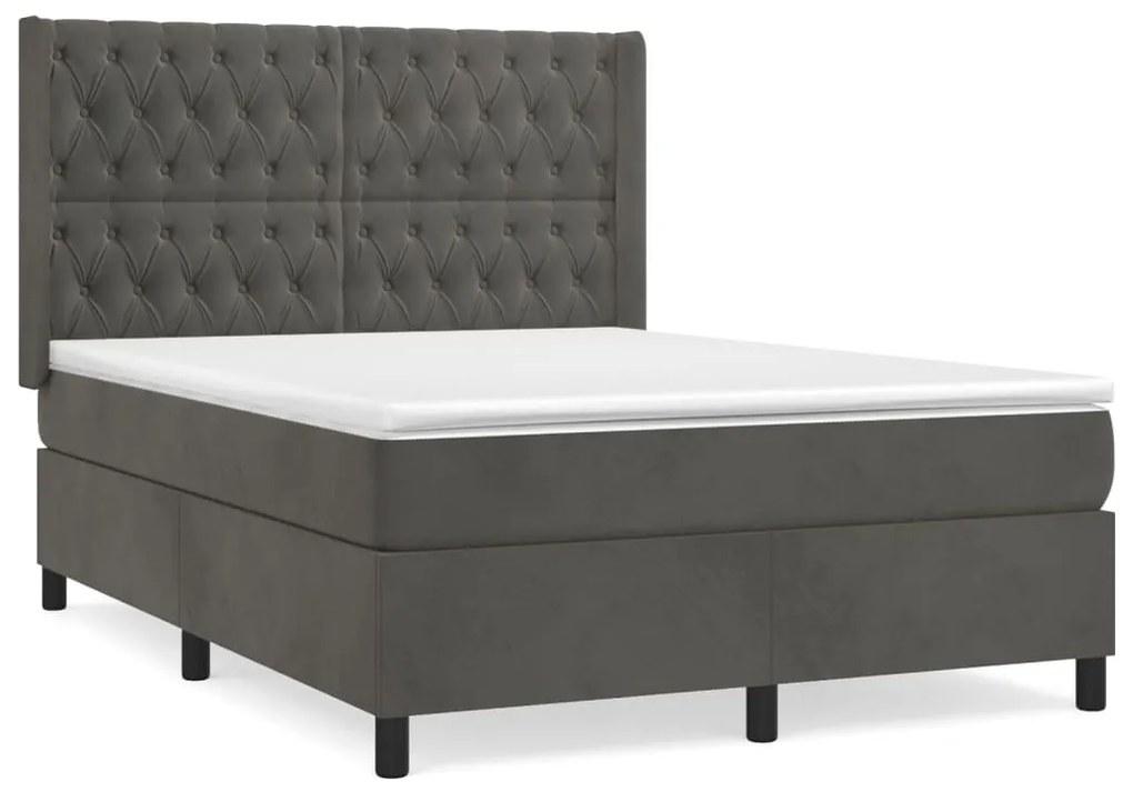 Giroletto a molle con materasso grigio scuro 140x190 cm velluto