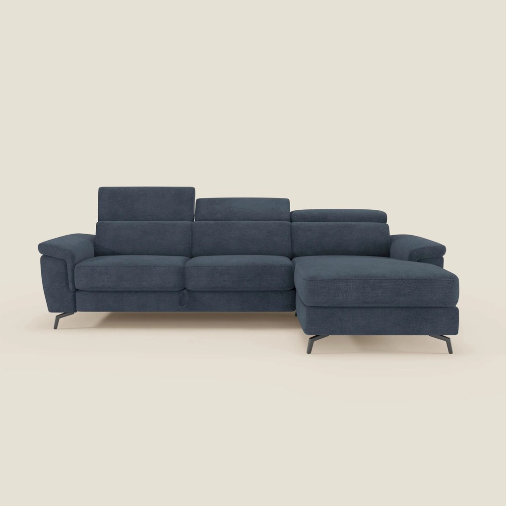 Estro Divano estraibile con chaise-longue e poggiatesta reclinabili in tessuto impermeabile T14 blu