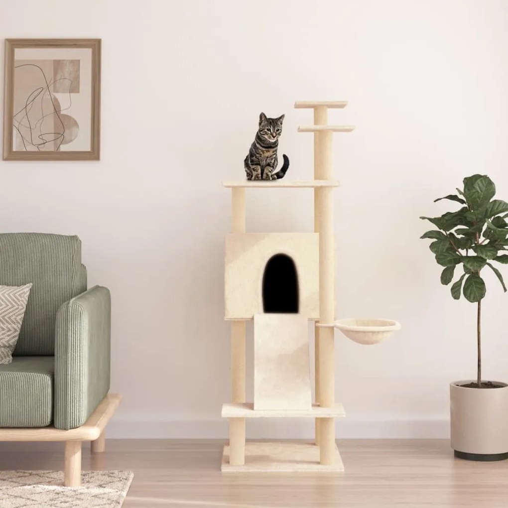 Albero Per Gatti Con Tiragraffi İn Sisal Crema 153 Cm /