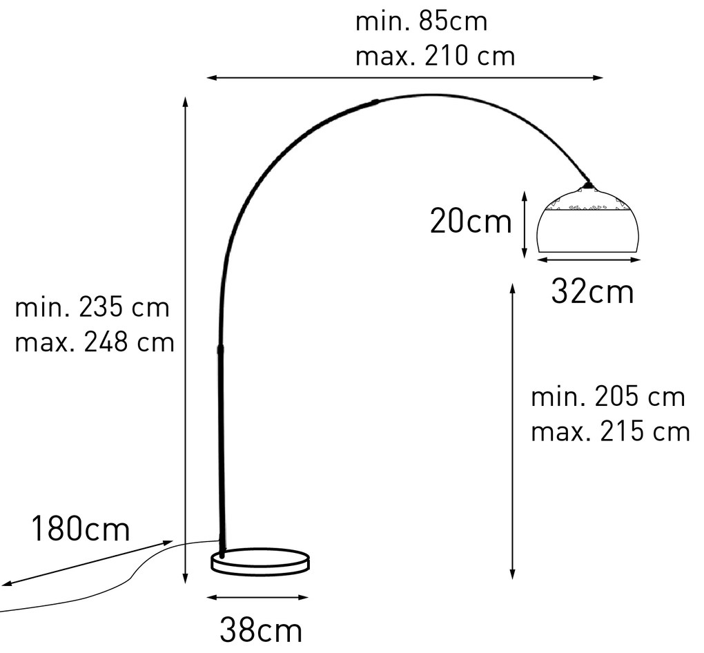 Lampada da terra in ottone con base in marmo nero e paralume in ottone - XXL