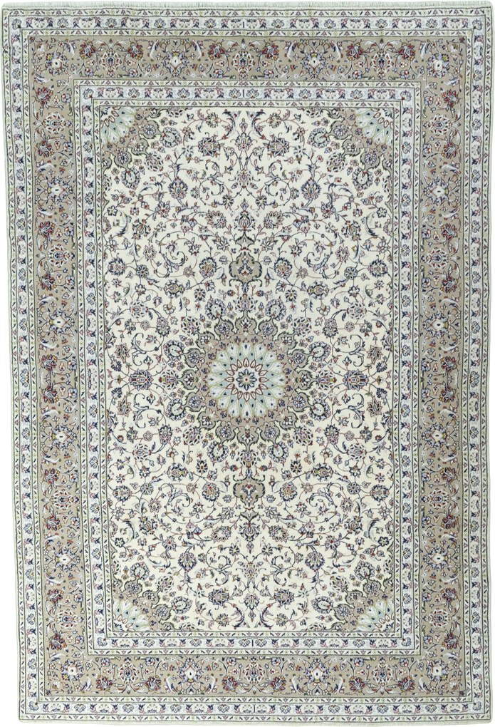 Kashan Tappeto 240x360 Beige (Iran) Annodato A Mano