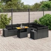 Set Divani da Giardino 10pz con Cuscini in Polyrattan Nero 3272791