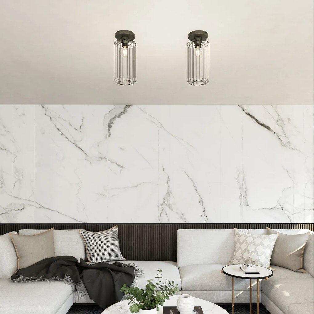 Plafonriera Minimal Industrial Vulcano 1 Luce Nera