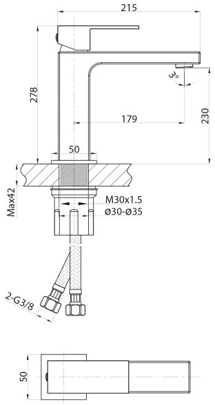 Sapho - Rubinetto del lavandino CUBEMIX 27,8 cm opaco nero