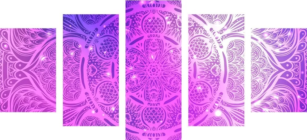 Quadri 5 pezzi – Mandala indiana con sfondo galattico