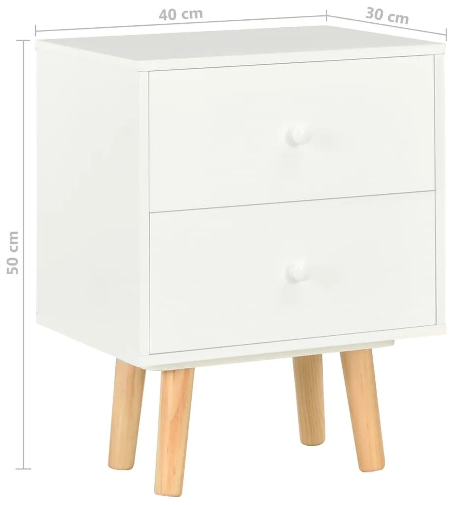 Comodini 2 pz Bianchi 40x30x50 cm Legno Massello di Pino