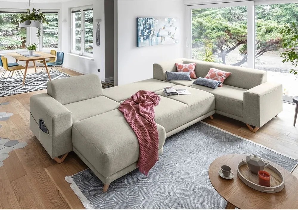 Divano angolare beige allungabile e con contenitore (penisola a destra/a U) Classy Sophie – Miuform