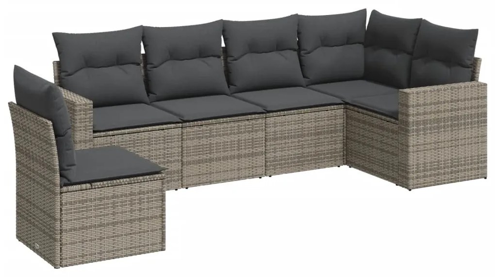 Set Divano da Giardino 6 pz con Cuscini Grigio in Polyrattan