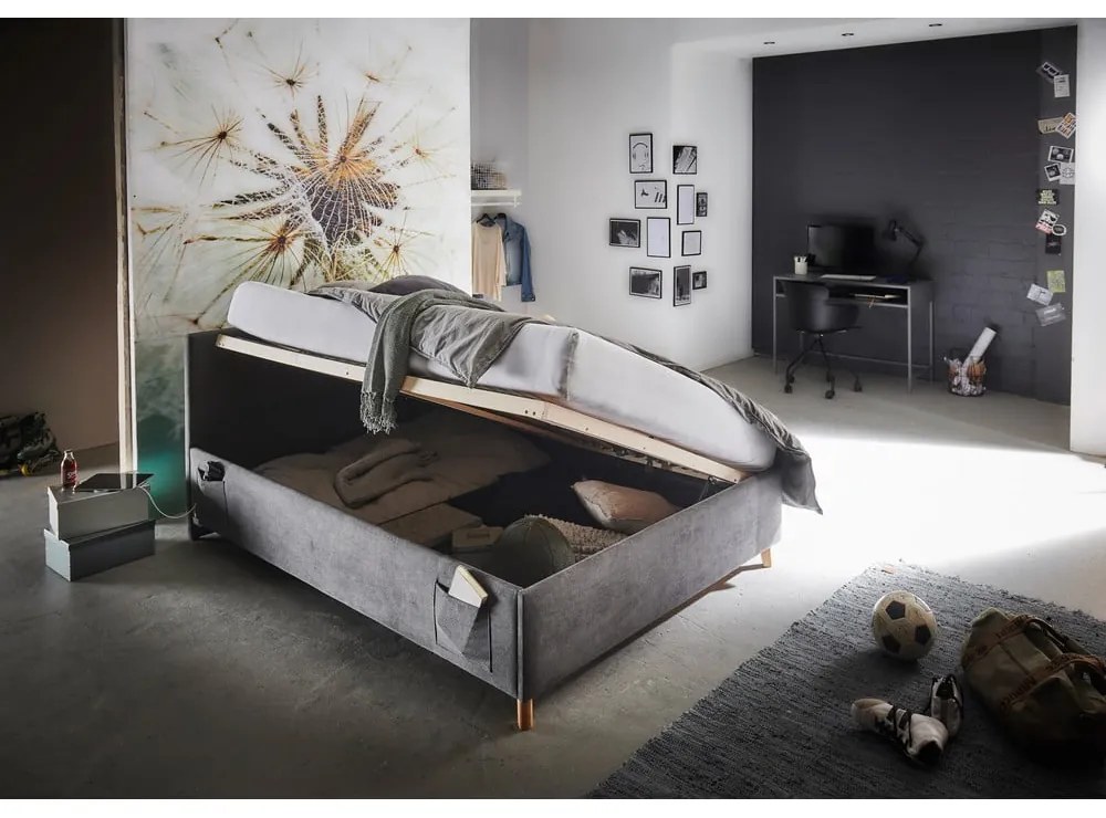 Letto da bambini color antracite imbottito con contenitore con rete inclusa 140x200 cm Cool – Meise Möbel