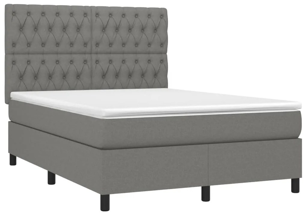 Letto a Molle Materasso e LED Grigio Scuro 140x190cm in Tessuto