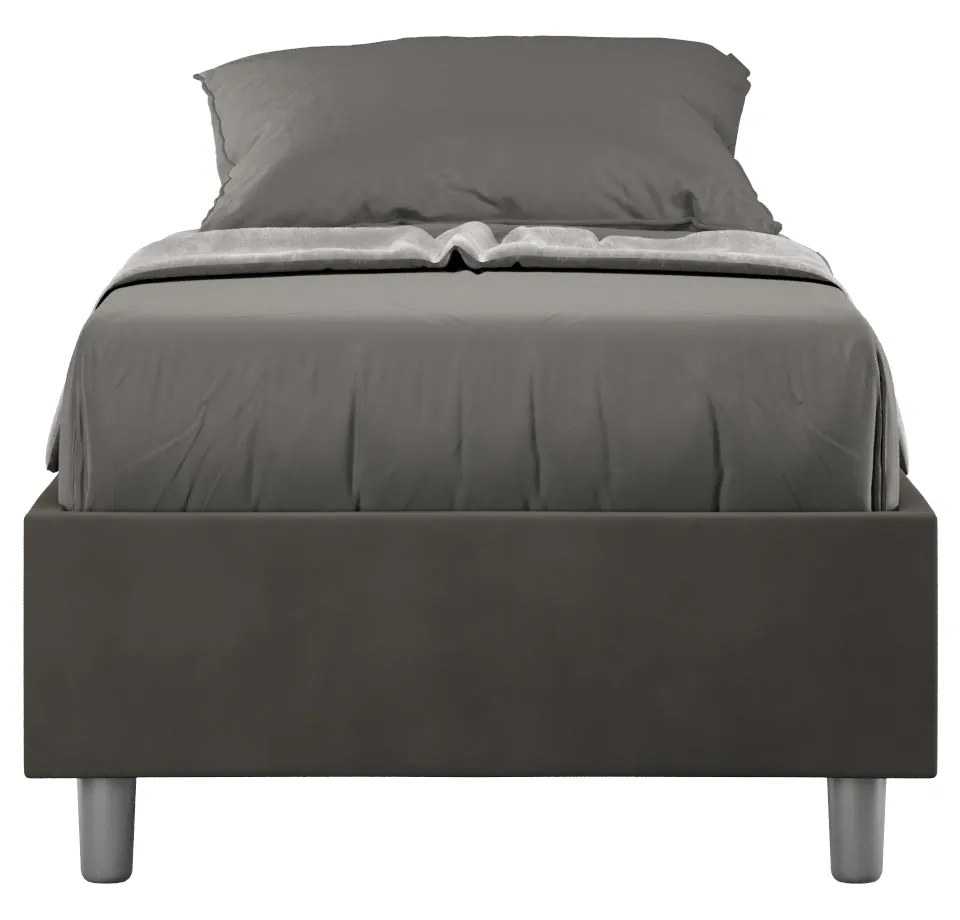 Letto singolo 80x200 imbottito senza testiera, con rete o contenitore, Grigio / Contenitore