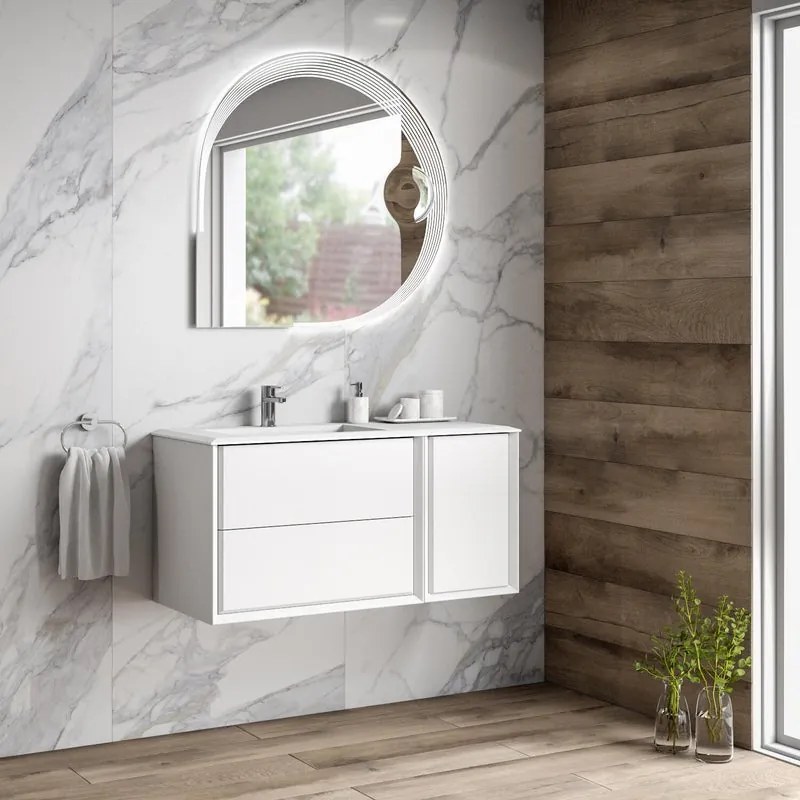 Mobile sottolavabo e lavabo Bellagio bianco opaco L 105 x H 51 x P 46 cm 1 vasca 3 cassetti