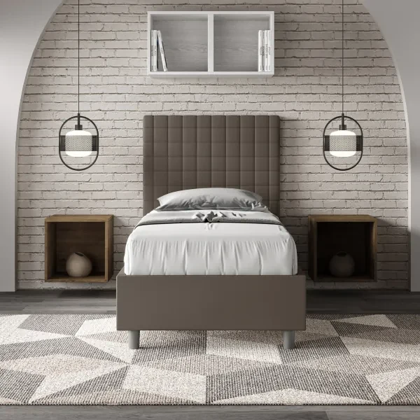 Letto con rete imbottito 80x200 similpelle cappuccino Sunny
