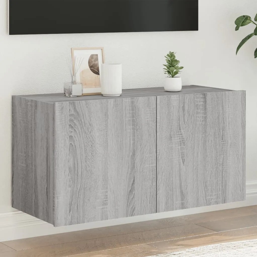 Mobile Tv A Parete Con Luci Led Grigio Sonoma 80x35x41 Cm /