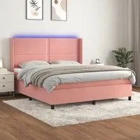 Letto a Molle con Materasso e LED Rosa 160x200 cm in Velluto 3139516