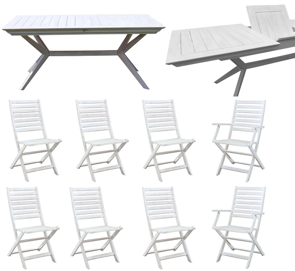 CAESAR - set tavolo in legno massiccio di acacia con 6 sedie e 2 poltrone Sortis