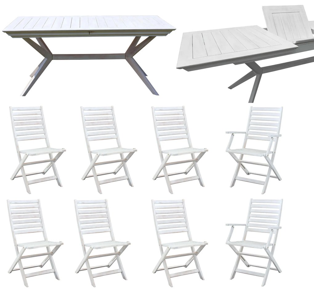 CAESAR - set tavolo in alluminio e teak con 6 sedie e 2 poltrone Sortis