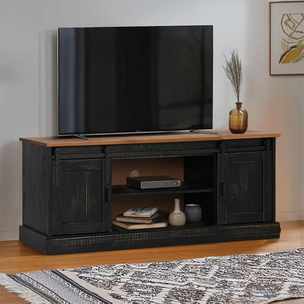 Mobile Porta Tv Halden 2 Ante Scorrevoli Nero 150x40x60 Cm /