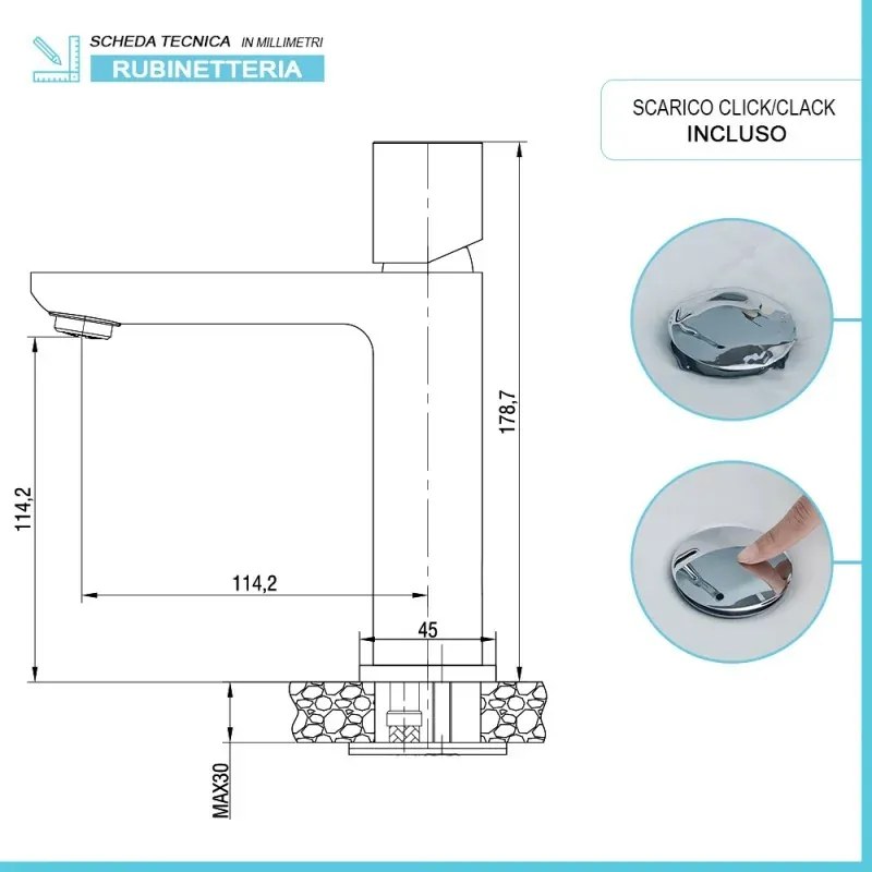 Set di rubinetti lavabo e bidet con manopola e scarico incluso Lotus