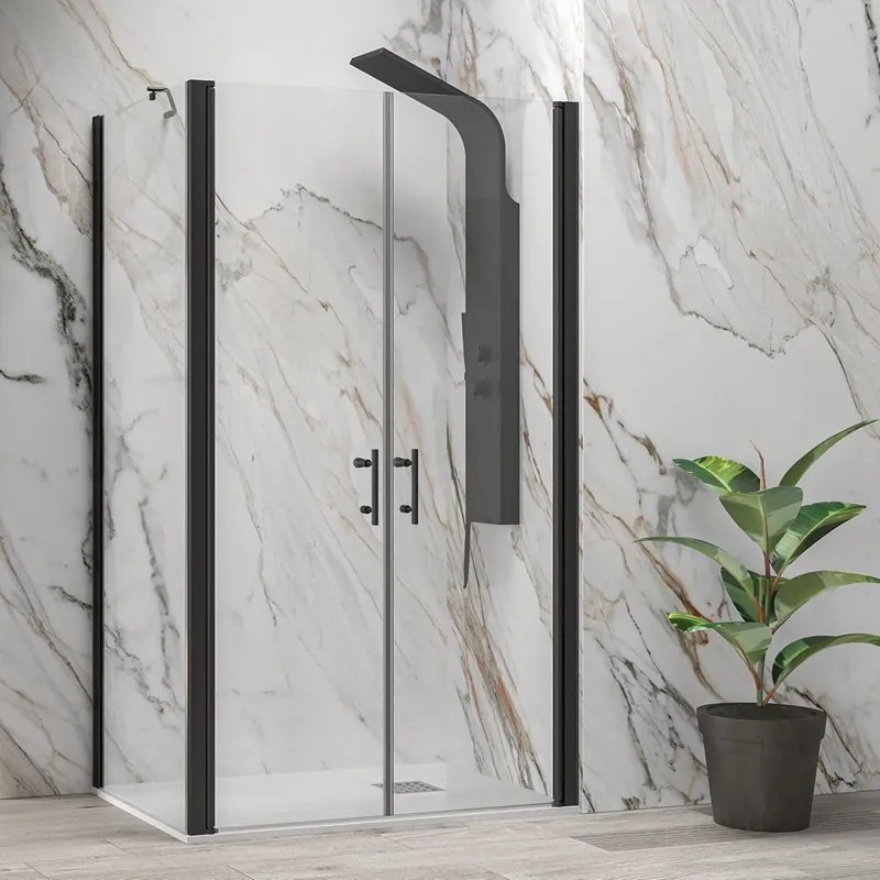 Box doccia 90x70 nero fisso 90 apertura saloon 70 altezza 200h | KS2800AS - KAMALU