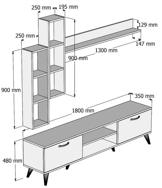 Set TV in pino bianco/naturale 180x48 cm Veronica - Kalune Design