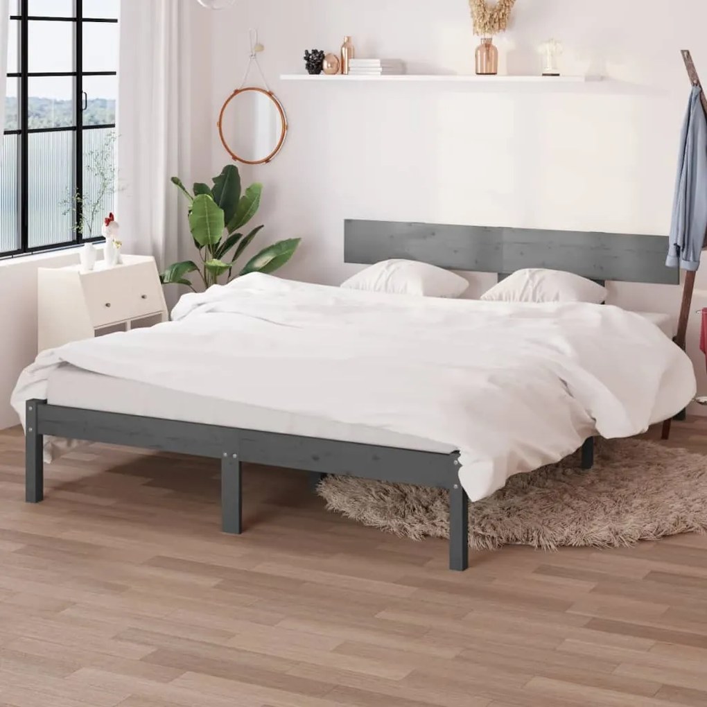 Giroletto Grigio İn Legno Massello Di Pino 160x200 Cm /