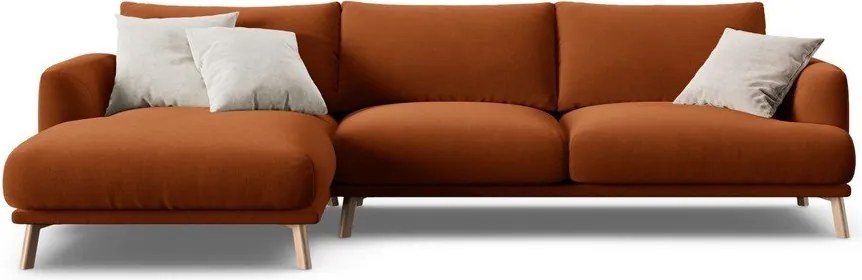 Divano angolare color terracotta (con penisola a sinistra/con chaise lounge) con rivestimento in velluto Naomi – Micadoni