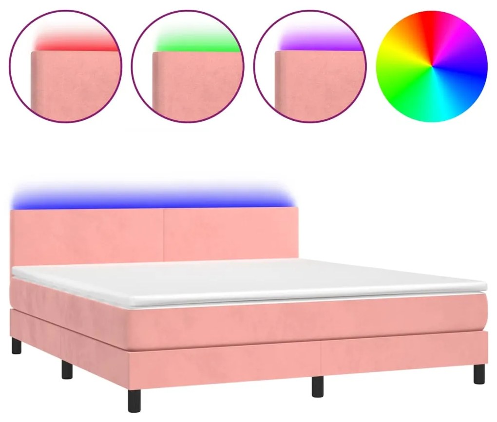 Letto a Molle con Materasso e LED Rosa 180x200 cm in Velluto