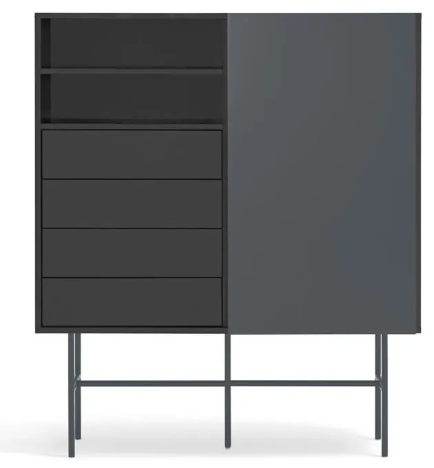 Cassettiera alta nero-antracite con ante scorrevoli 120x140 cm Nube - Teulat