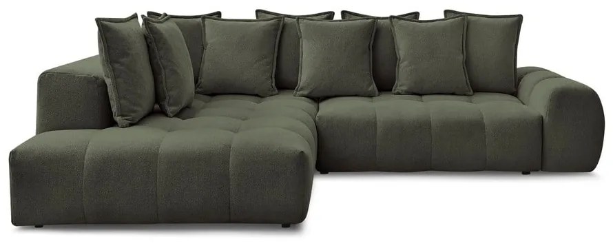 Divano angolare verde allungabile e con contenitore (penisola a sinistra/a L) con rivestimento in ciniglia Everest – Bobochic Paris