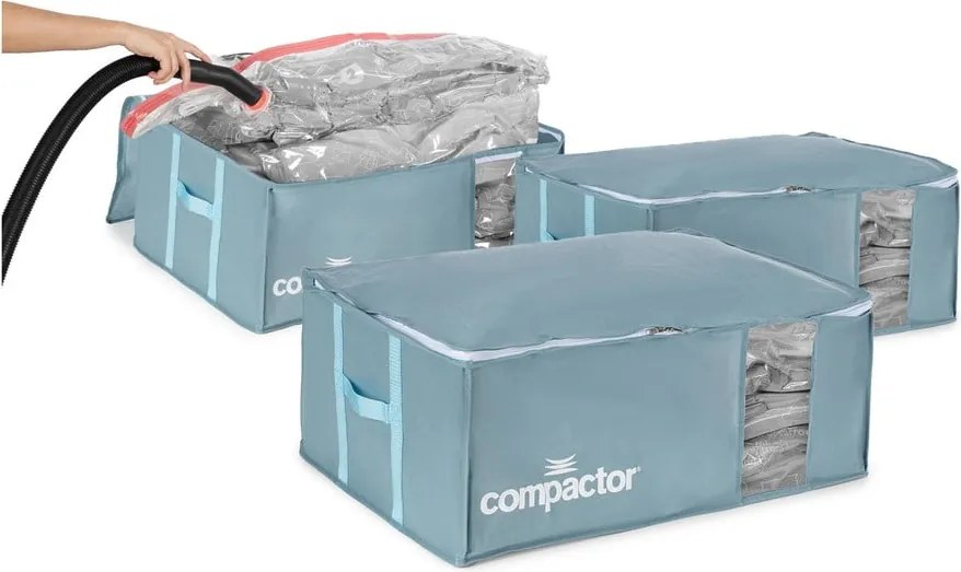 Set di organizer per vestiti sottovuoto in plastica 3 pz 65x45x27 cm Blue Edition - Compactor