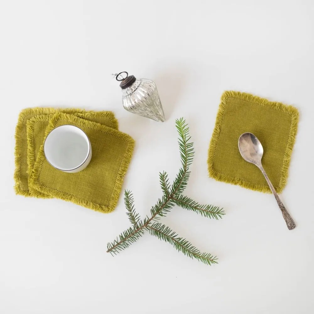Set di 4 sottobicchieri in lino verde Classic, 10 x 10 cm Moss Green - Linen Tales