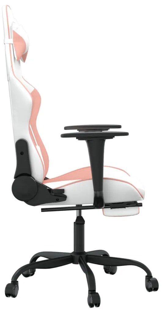 Sedia da gaming con poggiapiedi bianco e rosa in similpelle