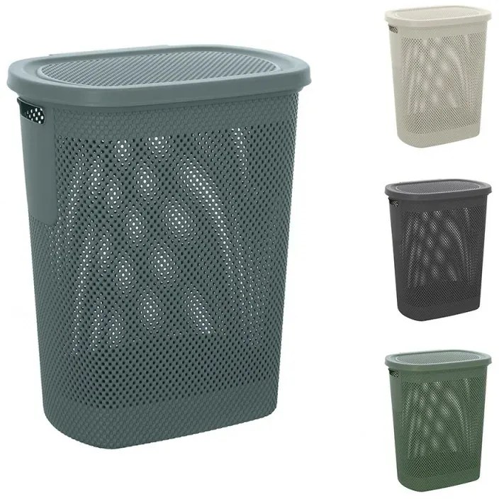 Cesto portabiancheria con coperchio in plastica blu avio 58 lt Kamala