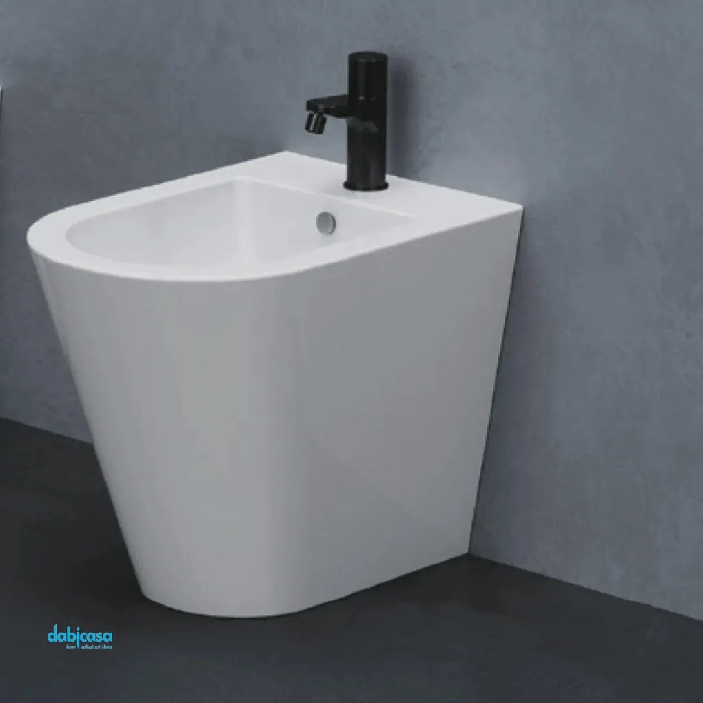 Azzurra Ceramica "Forma" Bidet Da Terra Filo Muro Bianco Lucido