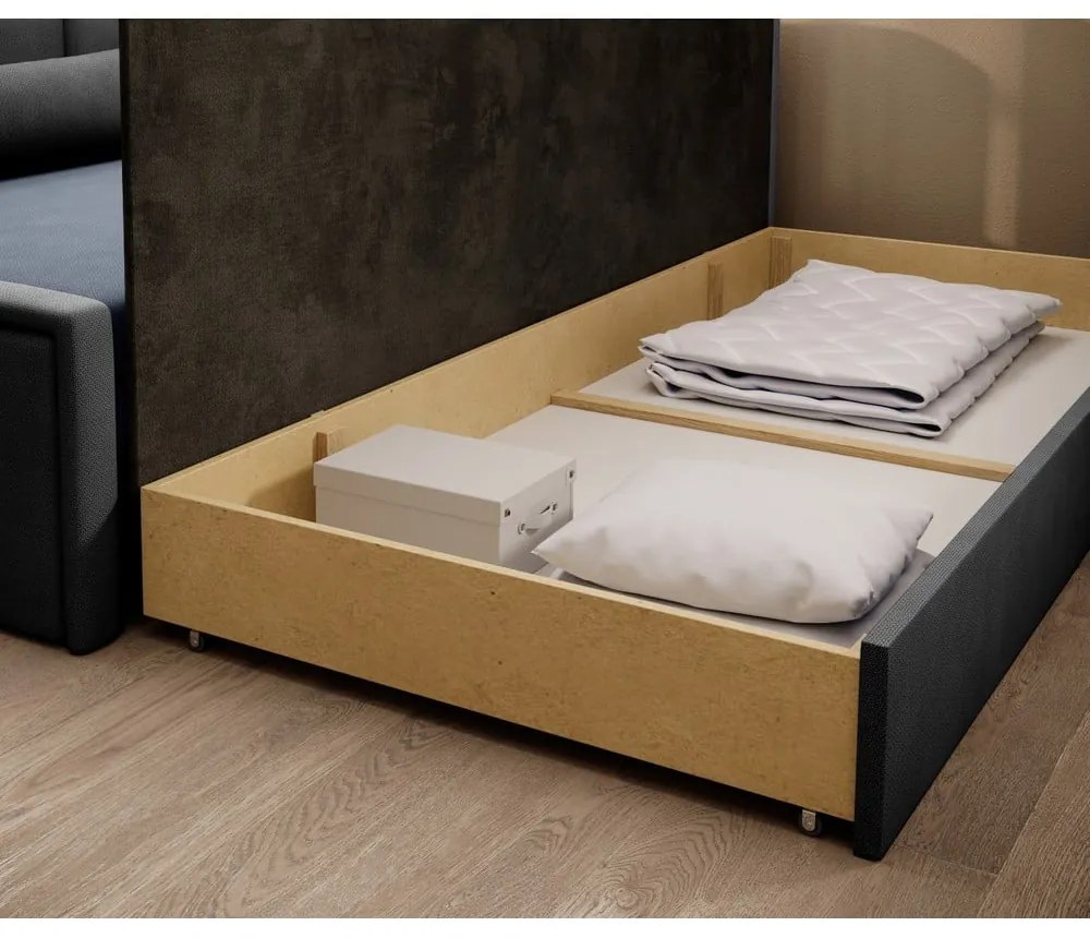 Divano blu/grigio allungabile/con contenitore e rivestimento in ciniglia 214 cm Fulgeo – ELTAP