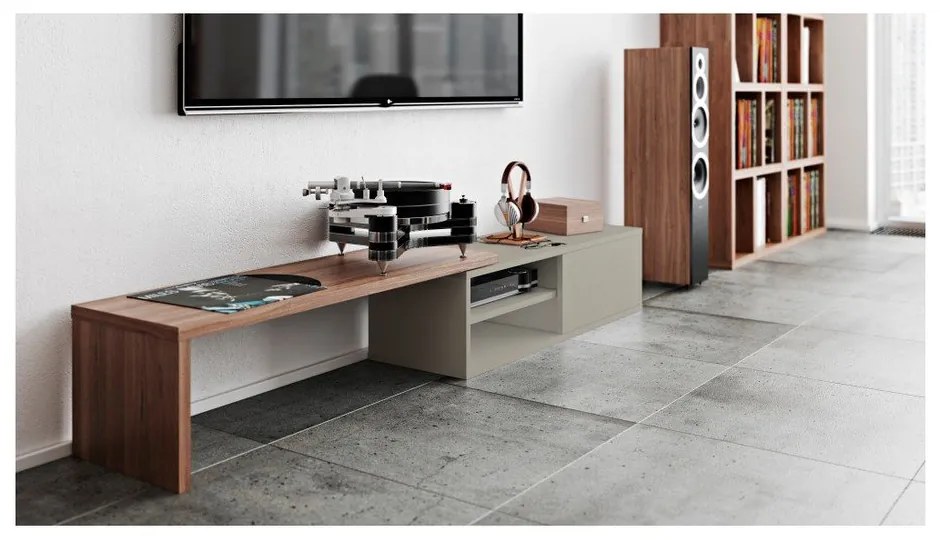 Tavolo TV variabile grigio con impiallacciatura in noce Move - TemaHome