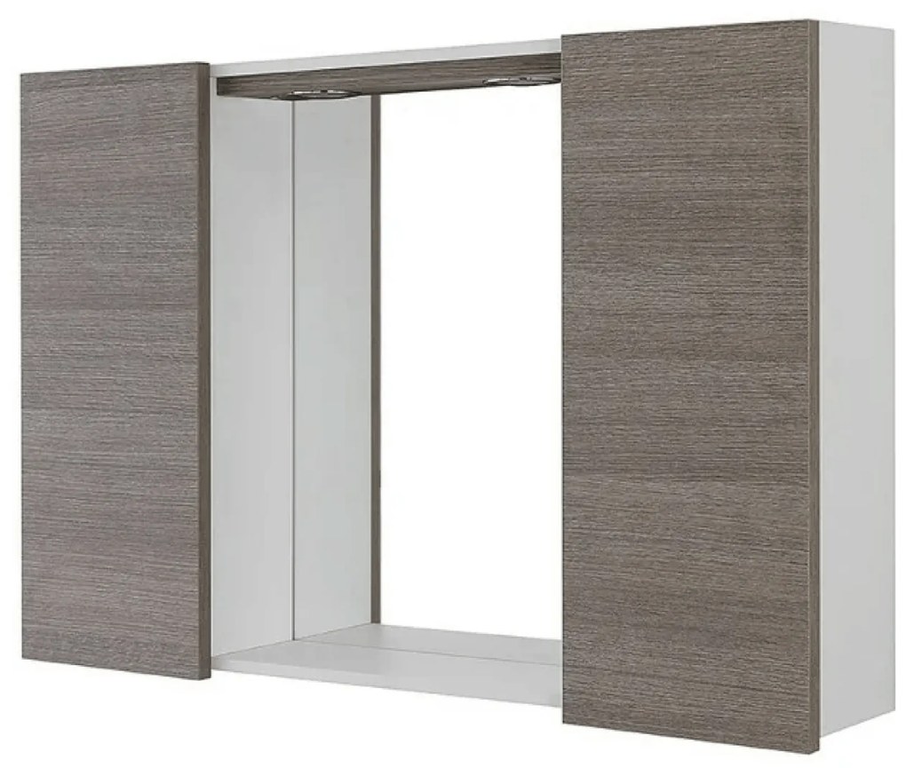 Specchio Contenitore 91x61 Cm Due Ante Con Illuminazione Led Feridras "Mondo 2.0" Bianco/Rovere Scuro