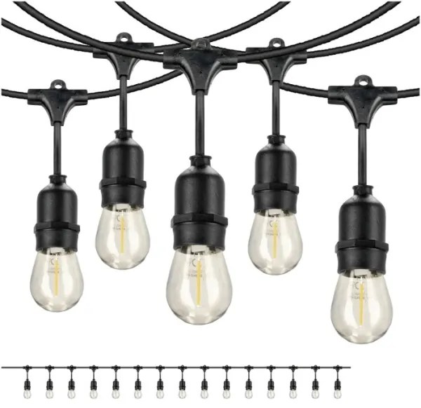 Catena decorativa da esterno LED BAJA ST64 15xE27/1W/230V 15,9m IP44 bianco caldo