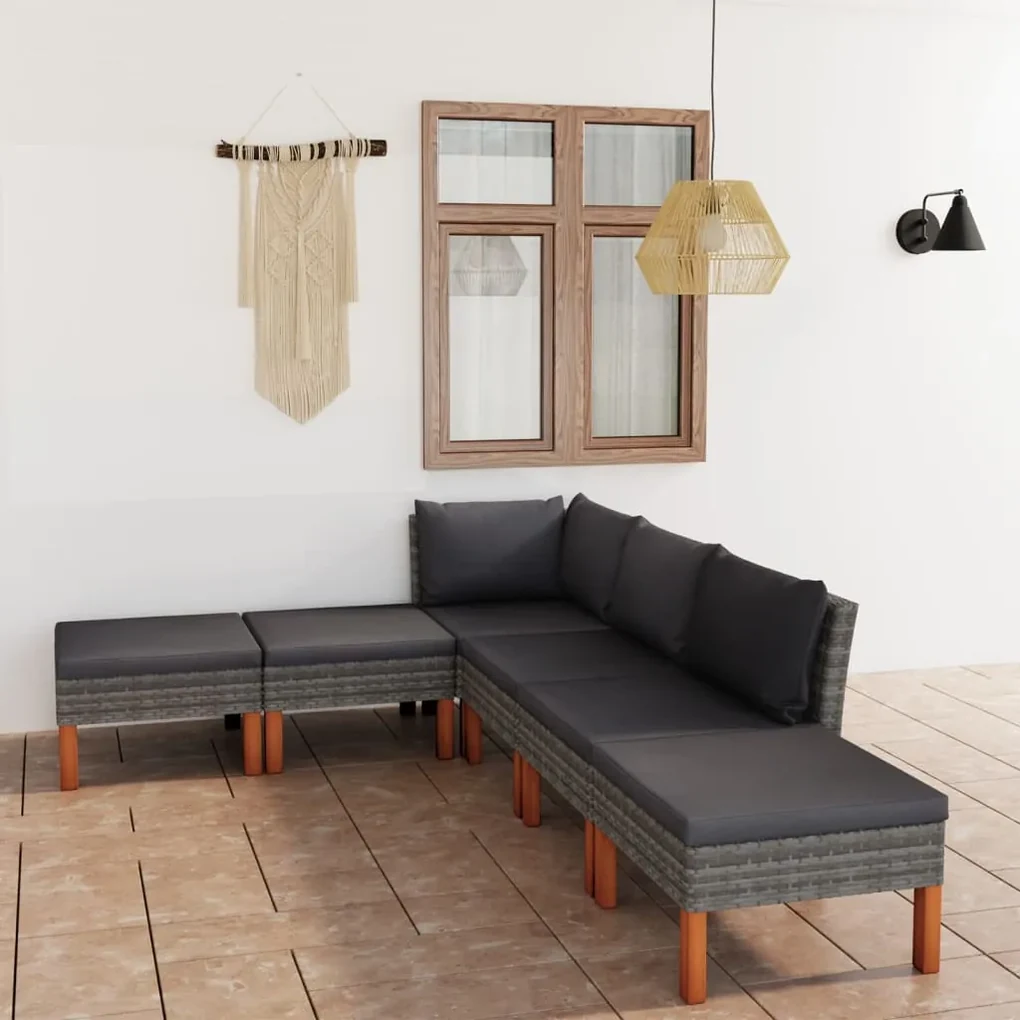 Set divani da giardino 6 pz con cuscini in polyrattan grigio
